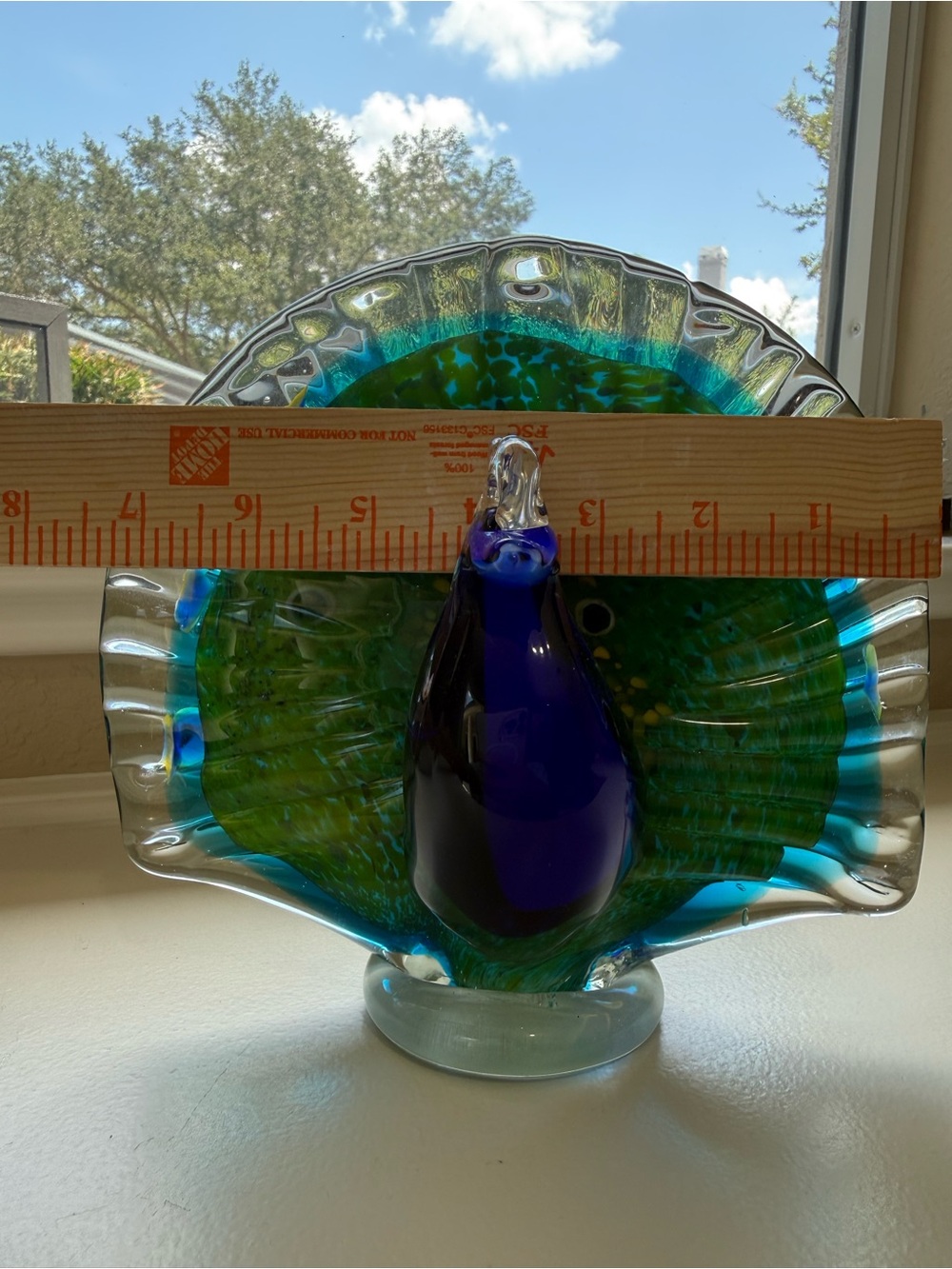 Peacock Art Glass Bird Sculpture - Beautiful Blue & Green Heavy No Flaws - Picture 3 of 8